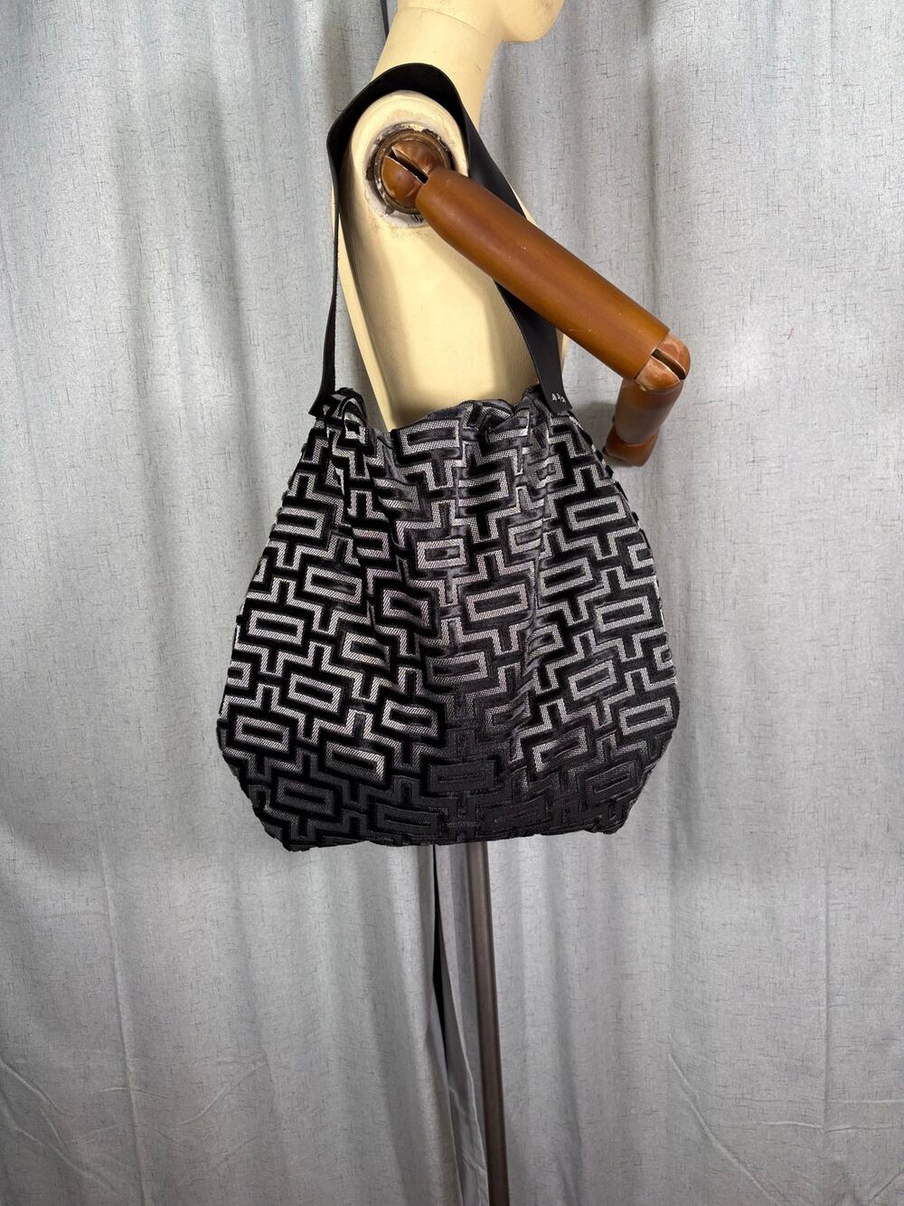 Large Hobo Bag Handcrafted One of a Kind Black & Silver Lined Inside Pocket